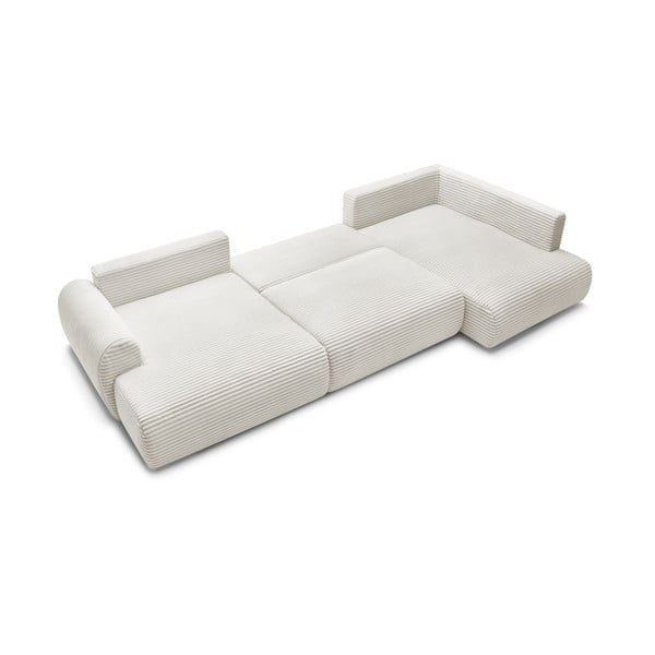 Kreminės spalvos sulankstoma/su sandėliavimo vieta kampinė sofa iš kordinio velveto (su dešiniuoju kampu/„U“ formos) Lucien – Bobochic Paris-image-4