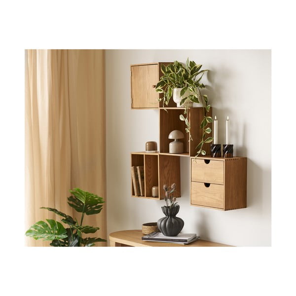 Natūralios spalvos iš ąžuolo masyvo kelių aukštų sieninė lentyna 18 cm Townsville – House Nordic-image-2