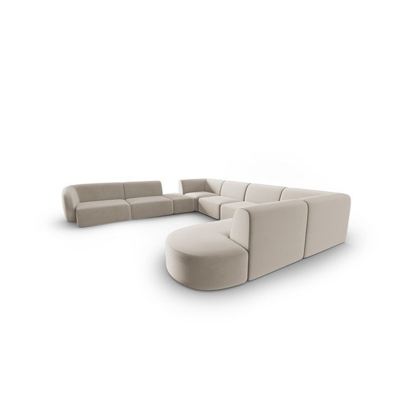 Smėlio spalvos iš velveto kampinė sofa (su kairiuoju kampu/„U“ formos) Paolo – Milo Casa-image-2