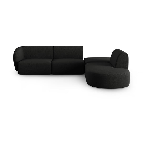 Juodos spalvos iš šenilinio audinio kampinė sofa (su dešiniuoju kampu/„L“ formos) Paolo – Milo Casa
