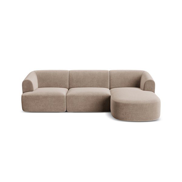 Šviesiai rudos spalvos kampinė sofa iš velveto (su dešiniuoju kampu/su gultu) Campi – Cosmopolitan Design-image-3