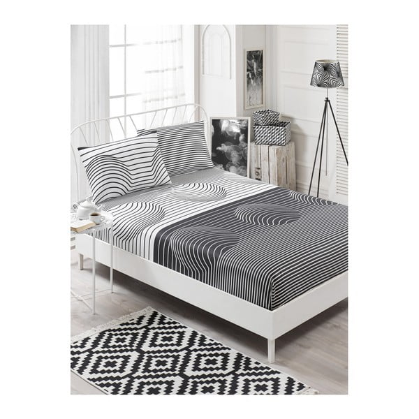 Elastingos paklodės ir 2 užvalkalų rinkinys viengulėlei lovai Garriso Gris Duro, 160 x 200 cm