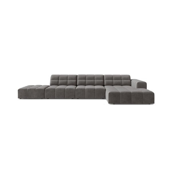 Pilkos spalvos kampinė sofa iš velveto (su dešiniuoju kampu/su gultu) Chicago – Cosmopolitan Design