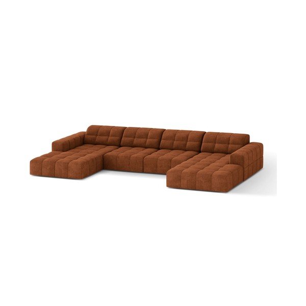 Terakotos spalvos kampinė sofa iš šenilinio audinio („U“ formos) Chicago – Cosmopolitan Design-image-1