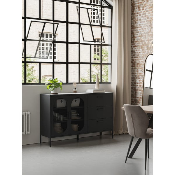 Šoninė spintelė juodos spalvos 140x90 cm Diora – Marckeric-image-1