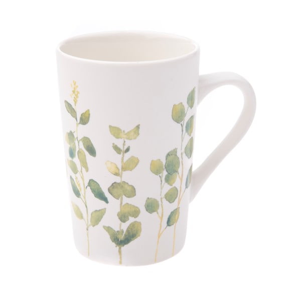 Baltas porcelianinis puodelis su žalios gėlės motyvu Dakls, 0,4 l