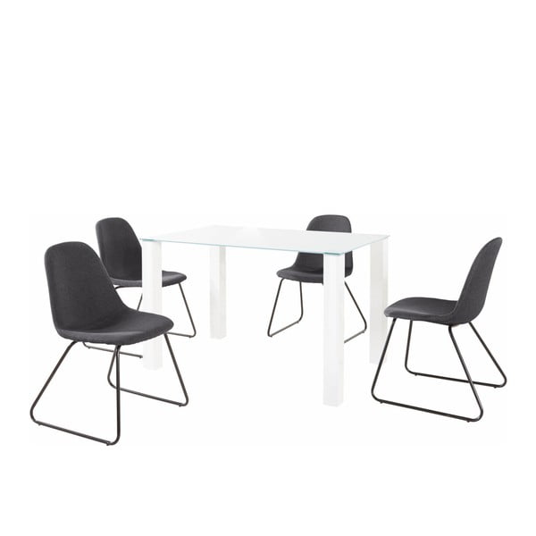 Balto valgomojo stalo ir 4 antracito spalvos valgomojo kėdžių rinkinys "Støraa Dante Colombo