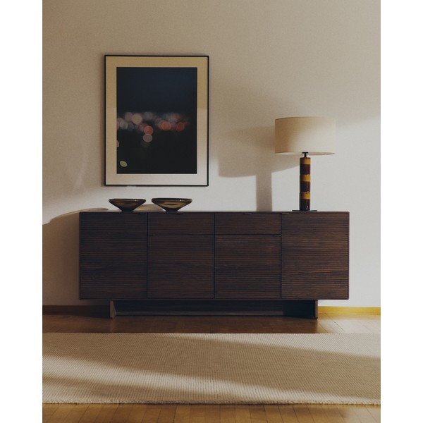 Tamsiai rudos spalvos šoninė spintelė iš riešutmedžio 194,5x78x45 cm Norlen – Kave Home-image-1