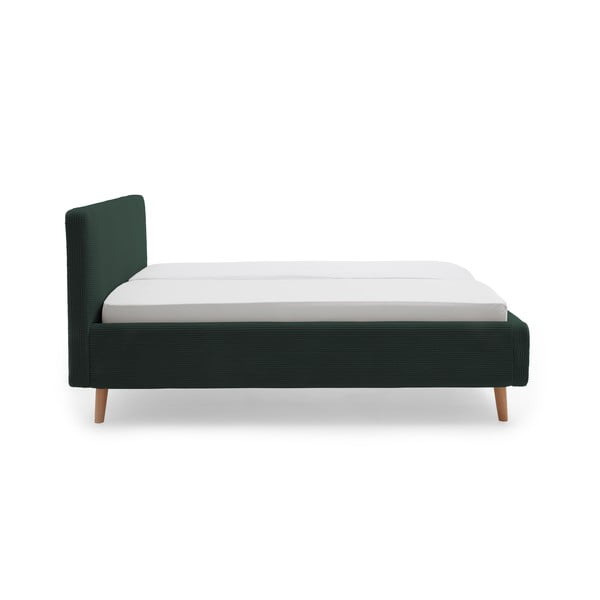Tamsiai žalios spalvos dvigulė lova audiniu dengta su sandėliavimo vieta su lovos grotelėmis 160x200 cm Mattis Cord – Meise Möbel-image-3