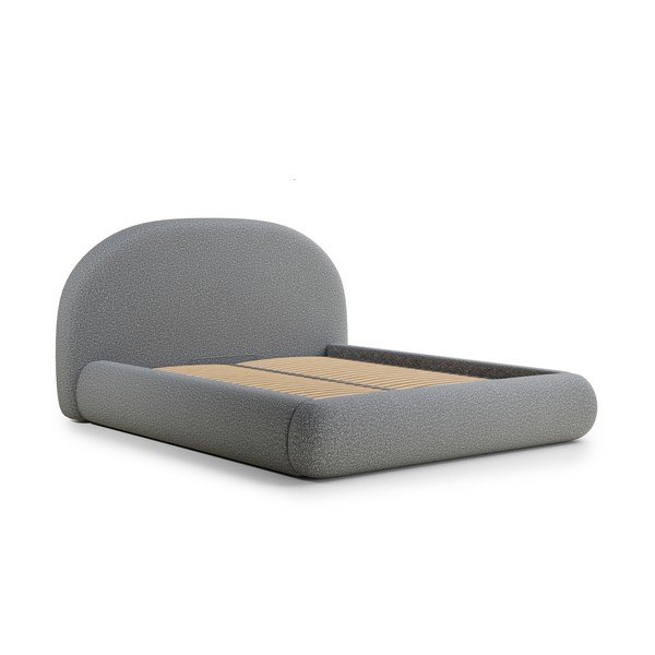 Pilkos spalvos dvigulė lova audiniu dengta su sandėliavimo vieta su lovos grotelėmis 160x200 cm Maumere – Maison de Rêve