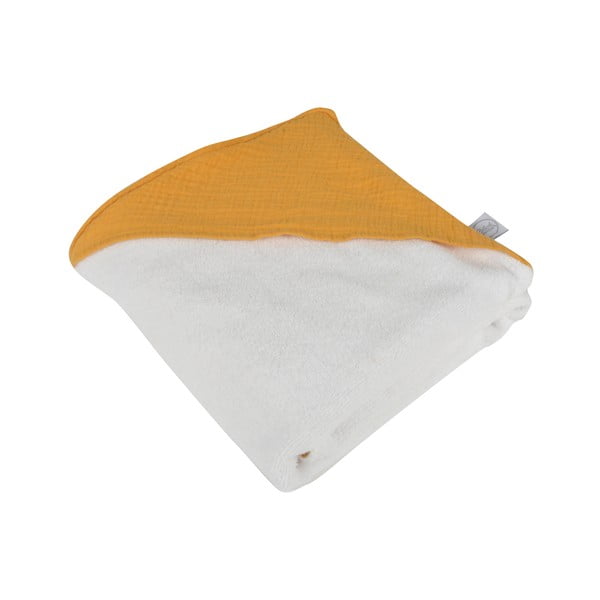 Iš muslino vaikiškas rankšluostis su gobtuvu geltonos spalvos 75x75 cm – Bébé Douceur