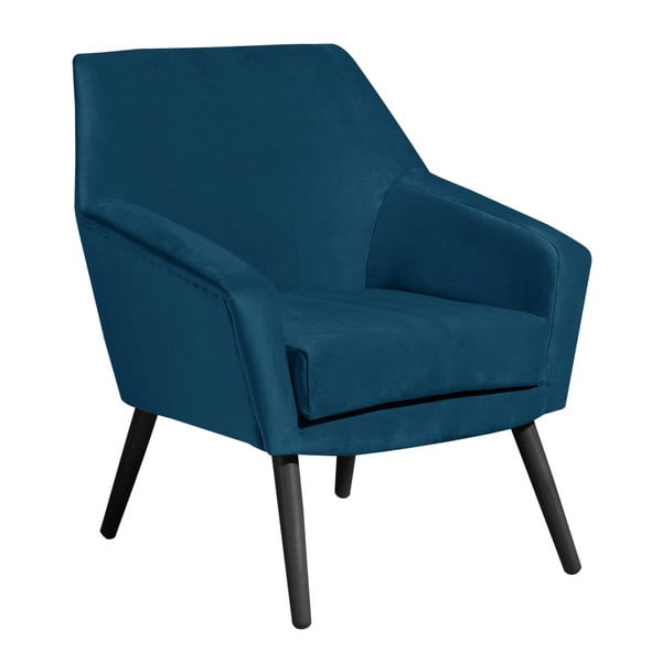 Mėlynas aksomo fotelis su juodomis kojomis Max Winzer Alegro