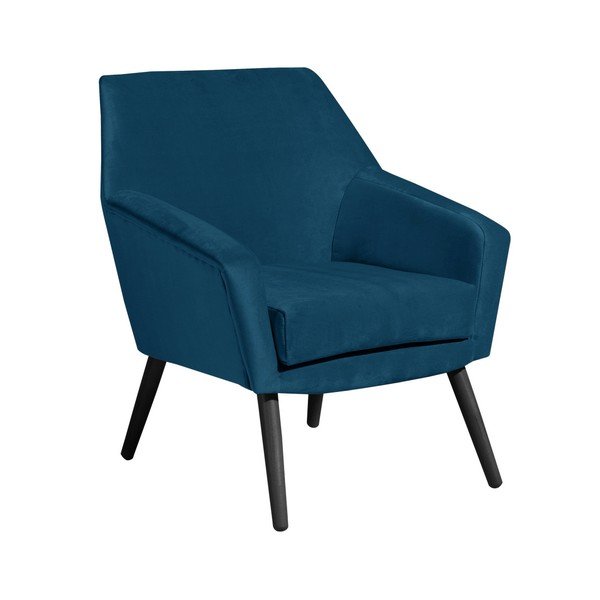 Mėlynas aksomo fotelis su juodomis kojomis Max Winzer Alegro
