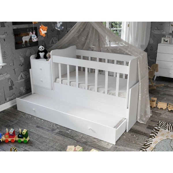 Vaikiška lovelė baltos spalvos su sandėliavimo vieta 60x120 cm Sansa – Kalune Design-image-2