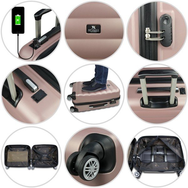 Žalios spalvos kelioninis lagaminas ant ratukų su USB prievadu My Valice COLORS RESSNO Cabin Suitcase-image-4
