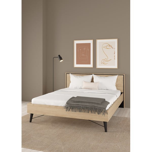 Natūralios spalvos dvigulė lova iš ąžuolo su lovos grotelėmis 160x200 cm Ry – Tvilum-image-1