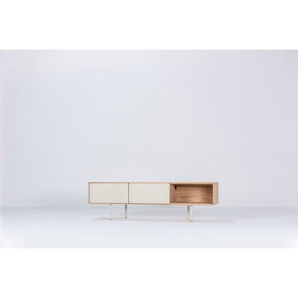 Iš ąžuolo masyvo TV spintelė baltos spalvos/natūralios spalvos 160x48 cm Fina – Gazzda-image-2