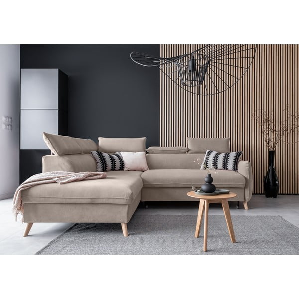 Sulankstoma kampinė sofa iš velveto smėlio spalvos (su kairiuoju kampu) Sweet Harmony – Miuform-image-1