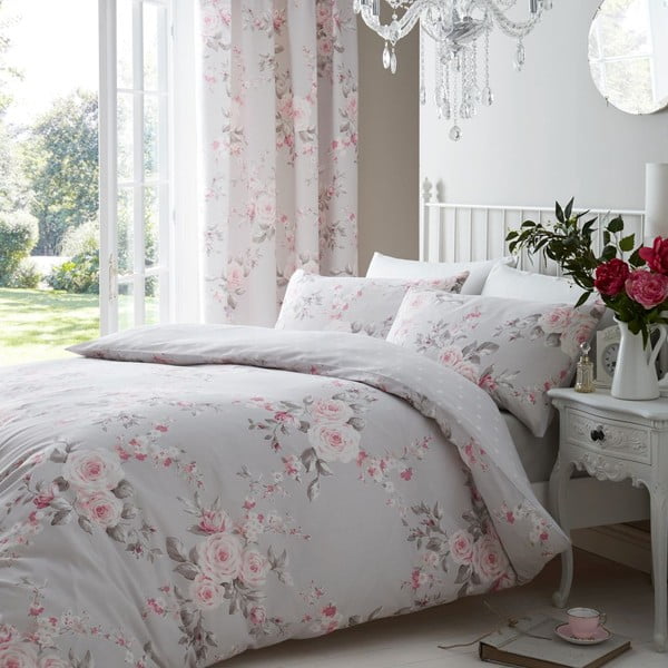 Dvigulė/itin ilga patalynė pilkos spalvos 230x220 cm Canterbury Floral – Catherine Lansfield-image-1
