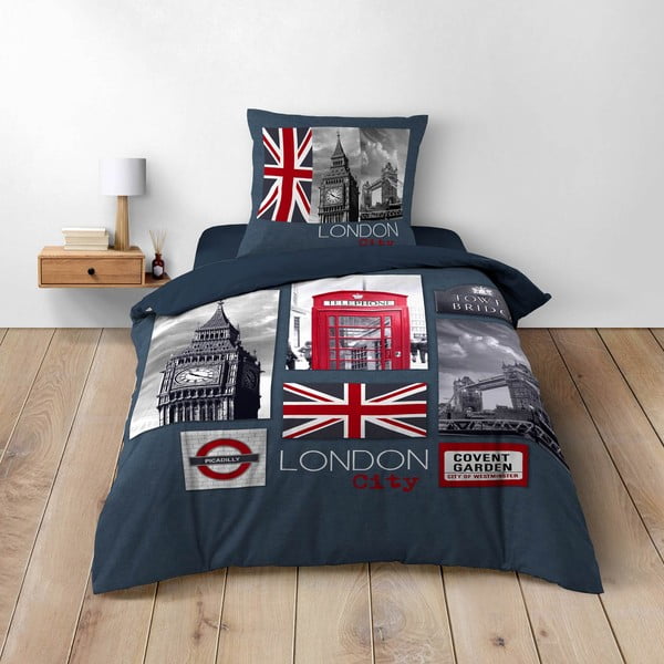 Tamsiai mėlynos spalvos iš medvilnės viengulė patalynė 140x200 cm City London – douceur d'intérieur-image-1
