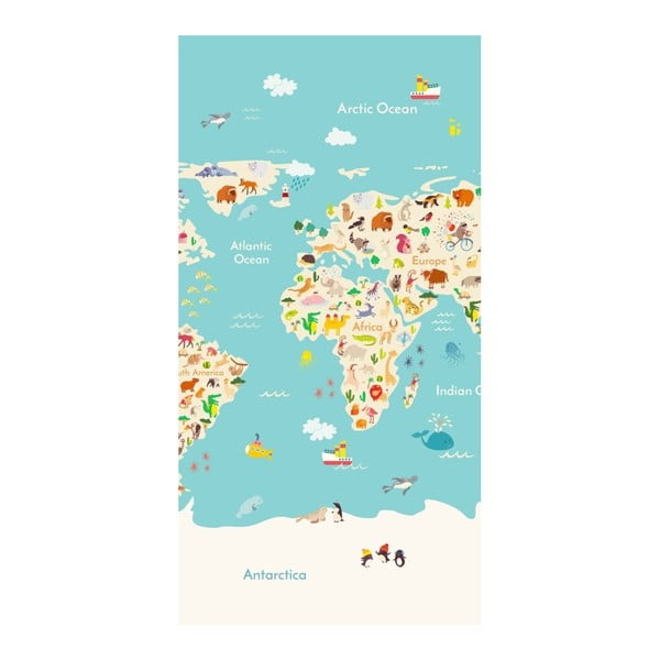Paplūdimio rankšluostis su Good Morning Worldmap spauda, 150 x 75 cm