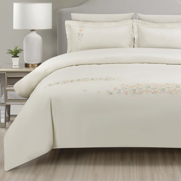Kreminės spalvos iš satino medvilnės viengulė patalynė su paklode/6 dalių 140x200 cm Maison Bloom – Mila Home Luxury-image-4
