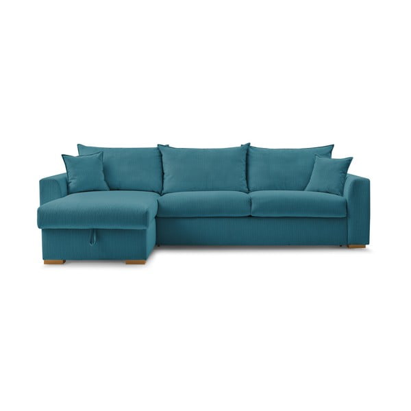 Iš kordinio velveto sulankstoma kampinė sofa mėlynos spalvos (kintama) Augustin – Bobochic Paris