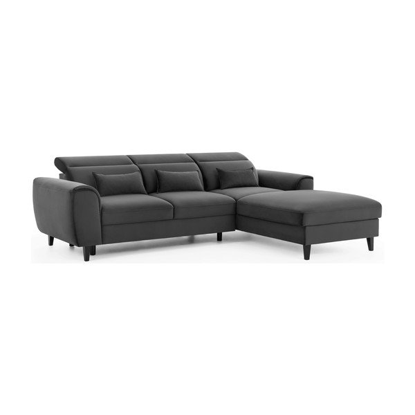 Tamsiai pilkos spalvos iš velveto sulankstoma/su sandėliavimo vieta kampinė sofa (su dešiniuoju kampu/su gultu) Foble – ELTAP-image-2