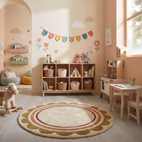 Rankų darbo natūralios spalvos iš vilnos apvalios formos kilimas ø 120 cm Lois – Flair Rugs-image-2