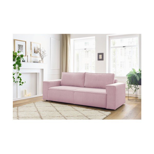 Sulankstoma sofa šviesiai rožinės spalvos iš kordinio velveto 245 cm Nihad – Bobochic Paris-image-1
