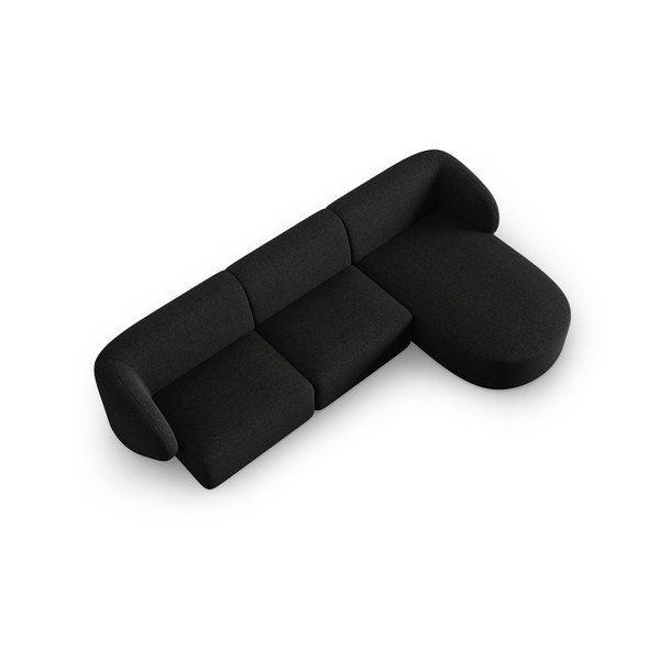 Juodos spalvos iš šenilinio audinio kampinė sofa (su dešiniuoju kampu/su gultu) Paolo – Milo Casa-image-2