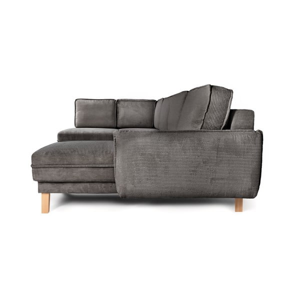 Iš kordinio velveto sulankstoma kampinė sofa pilkos spalvos (su kairiuoju kampu/„U“ formos) Tori – Bonami Selection-image-3