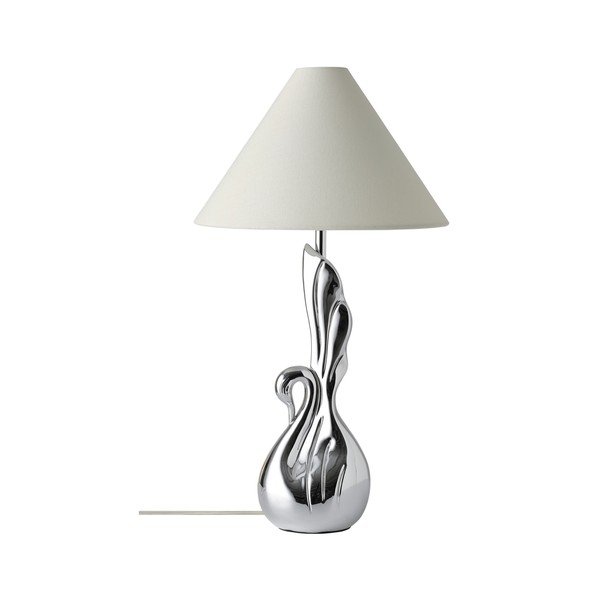 Baltos spalvos/sidabrinės spalvos iš polirezino stalinis šviestuvas (aukštis 53 cm) Swan – Ellos Home-image-3