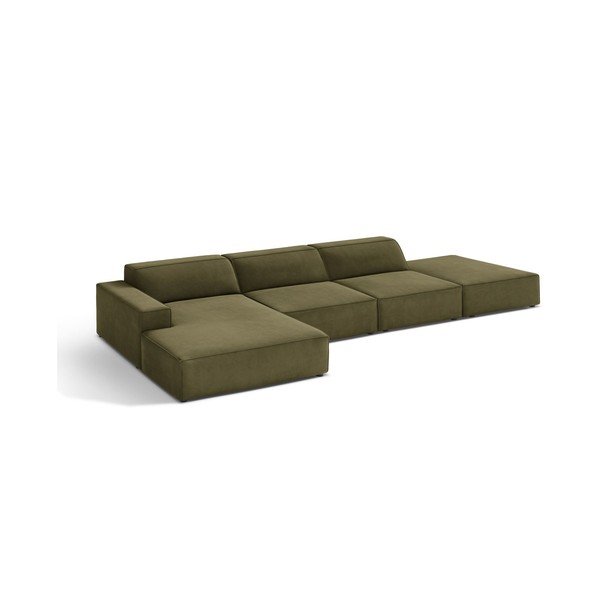 Khaki spalvos modulinė kampinė sofa iš velveto (su kairiuoju kampu/su gultu) Jodie – Micadoni -image-2