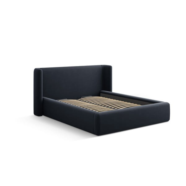 Tamsiai mėlynos spalvos dvigulė lova audiniu dengta su sandėliavimo vieta su lovos grotelėmis 140x200 cm Jason – Windsor & Co Sofas-image-3