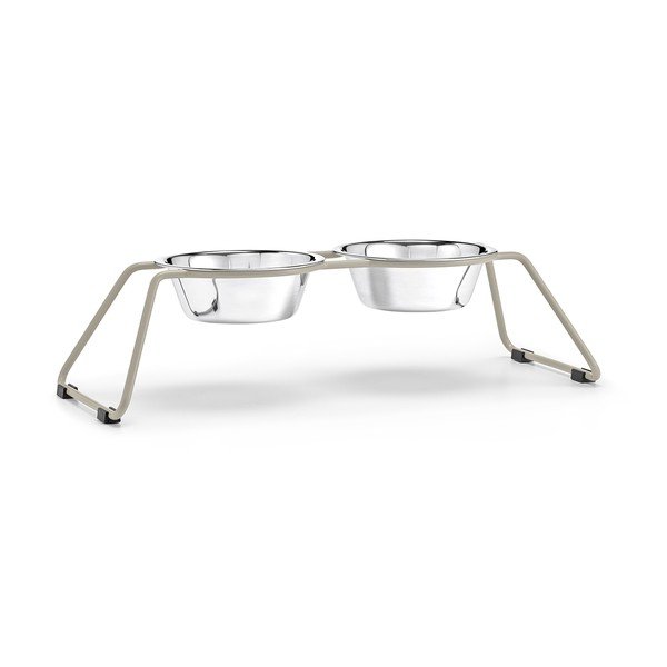 Iš nerūdijančio plieno dubenėlių komplektas su stovu šuniui Cena Greige M – MiaCara