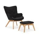 Juodos spalvos iš kordinio velveto fotelis su atrama kojoms Niko – Ropez