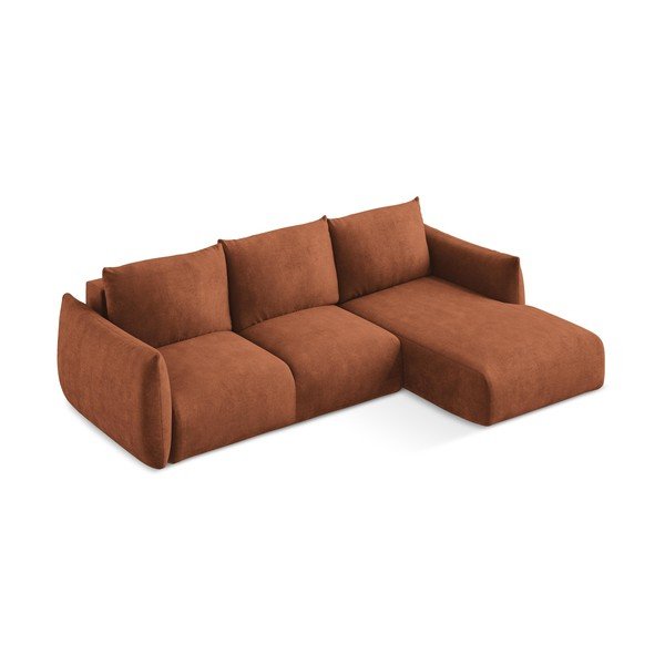 Terakotos spalvos iš šenilinio audinio sulankstoma kampinė sofa (su dešiniuoju kampu/su gultu) Leila – Makamii-image-4