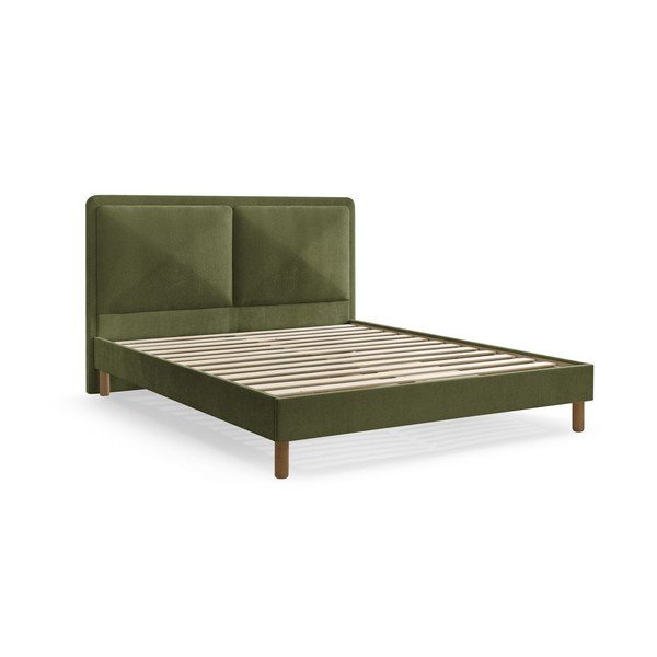 Žalios spalvos iš audinio dvigulė lova audiniu dengta su lovos grotelėmis 140x190 cm Mara – Bobochic Paris