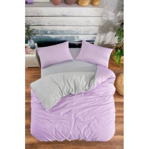 Levandų spalvos/pilkos spalvos iš ranforce medvilnės dvigulė/itin ilga patalynė su paklode/4 dalių 200x220 cm – Mila Home