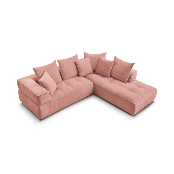 Rožinės spalvos iš šenilinio audinio kampinė sofa (su dešiniuoju kampu/„L“ formos) Whesley – Bobochic Paris-image-4