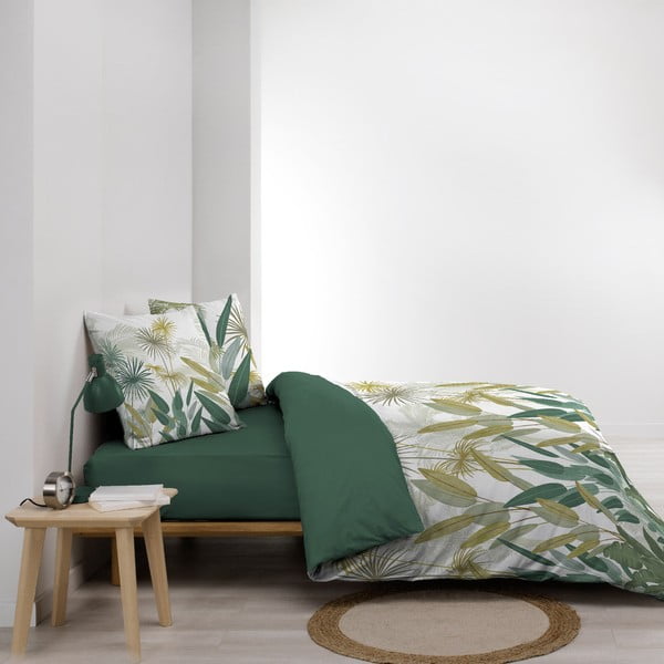Baltos spalvos/žalios spalvos iš medvilnės dvigulė/itin ilga patalynė 240x220 cm Otika – douceur d'intérieur-image-1