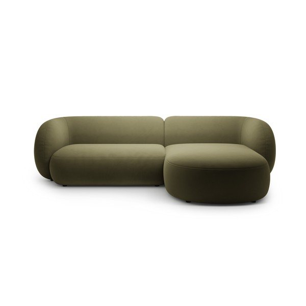 Žalios spalvos kampinė sofa iš velveto (su dešiniuoju kampu/su gultu) Kate – Micadoni 