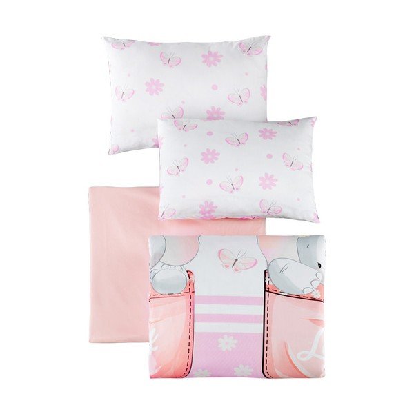 Baltos spalvos/rožinės spalvos iš ranforce medvilnės vaikiška patalynė vaikiškai lovai su paklode/4 dalių 100x150 cm Lovely – Mijolnir-image-2