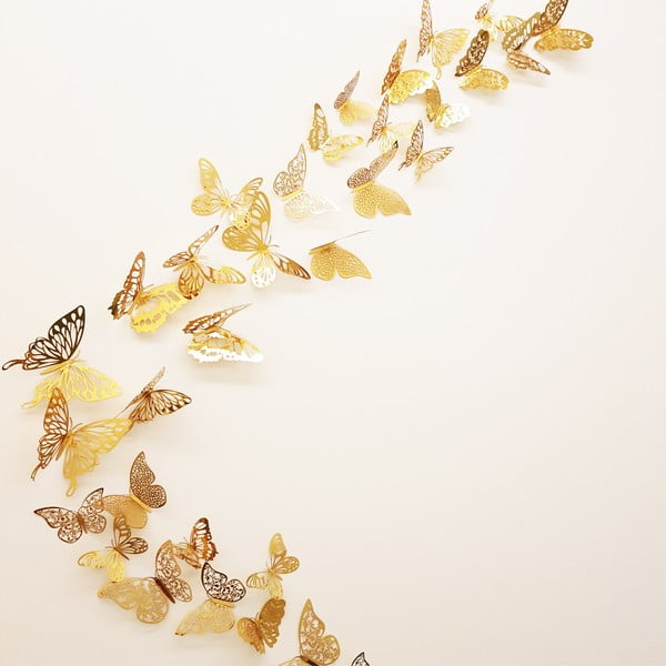 36 lipnių auksinių sieninių drugelių rinkinys Ambiance Butterflies Gold