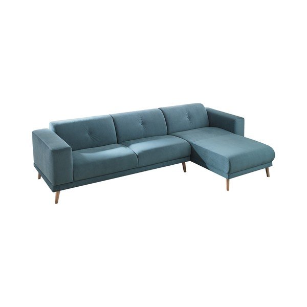 Mėlyna kampinė sofa su atramomis kojoms "Bobochic Paris Luna", dešinysis kampas, 308 cm-image-3