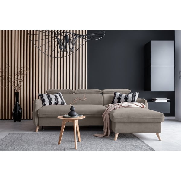 Sulankstoma kampinė sofa iš velveto šviesiai rudos spalvos (su dešiniuoju kampu) Sweet Harmony – Miuform-image-1