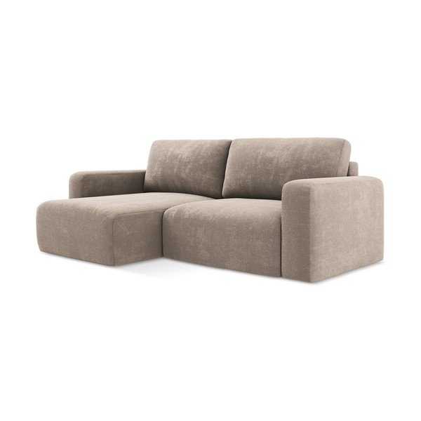 Smėlio spalvos sulankstoma/su sandėliavimo vieta kampinė sofa iš šenilinio audinio (su kairiuoju kampu/su gultu) Kona – Makamii-image-2