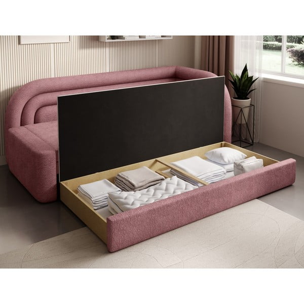Rožinės spalvos iš šenilinio audinio sulankstoma/su sandėliavimo vieta sofa su dešiniuoju kampu 223 cm Fabillo – ELTAP-image-4