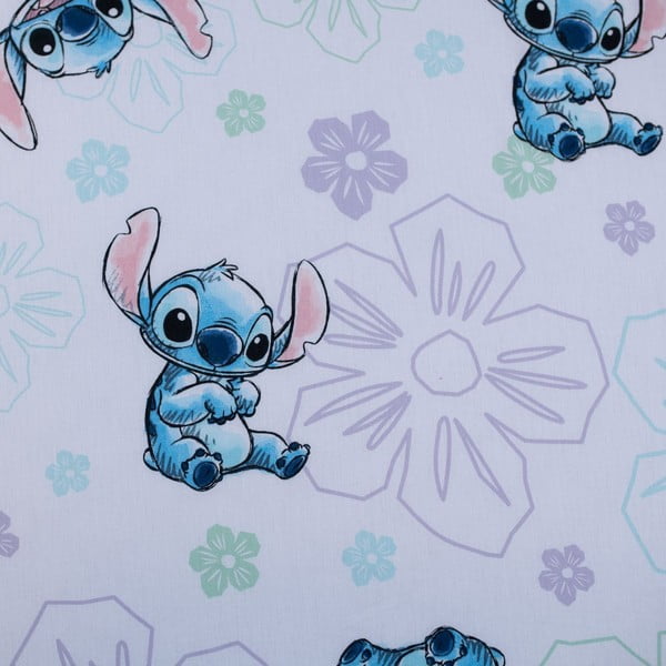 Baltos spalvos iš medvilnės viengulė vaikų patalynė su guma 90x200 cm Lilo and Stitch "Ohana White"  – Jerry Fabrics-image-2